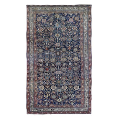 Shahbanu Rugs Navy Blue Antique Persian Bijar Even Wear Clean Pure Wool Hand Knotted Oversized Oriental Rug (11'0" x 19'0")