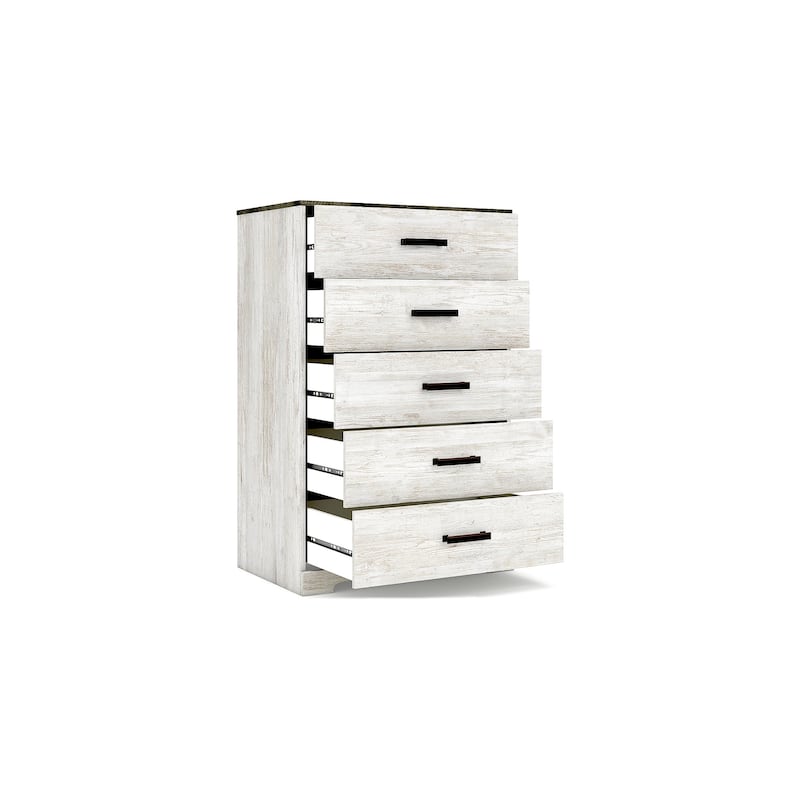 Signature Design by Ashley Shawburn Contrasting Woodgrain Chest of Drawers - Whitewash/DarkCharcoalGrey - 5-drawer