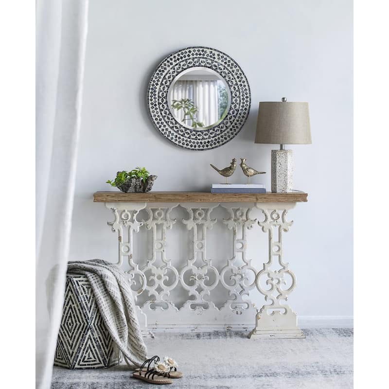 Geometric Mosaic Round Wall Mirror - 24" - Black and White