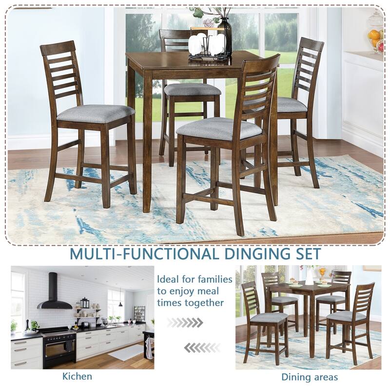 5-piece Wood Dining Counter Height Table and Chair Set