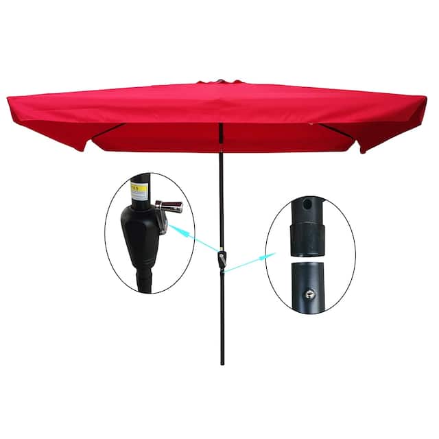 10 x 6.5ft Rectangular Patio Umbrella Outdoor Market Umbrellas with Crank and Push Button Tilt for Garden Swimming Pool Market - Red