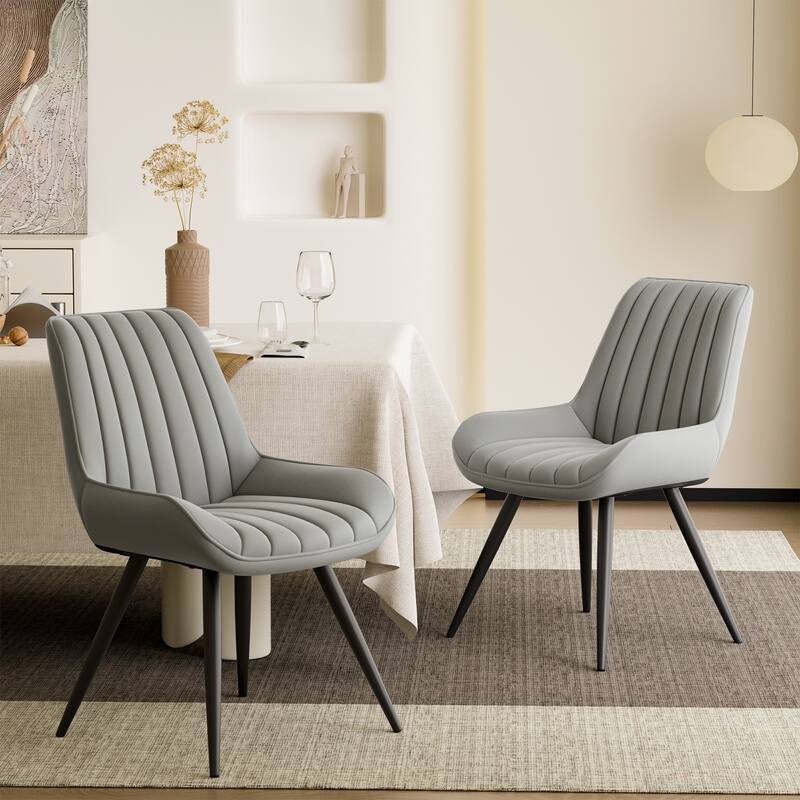 Modern Dining Chairs Set of 2, Comfy Dining Room Chairs with Thick Cushions, Upholstered Fabric Kitchen Side Chairs - Gray
