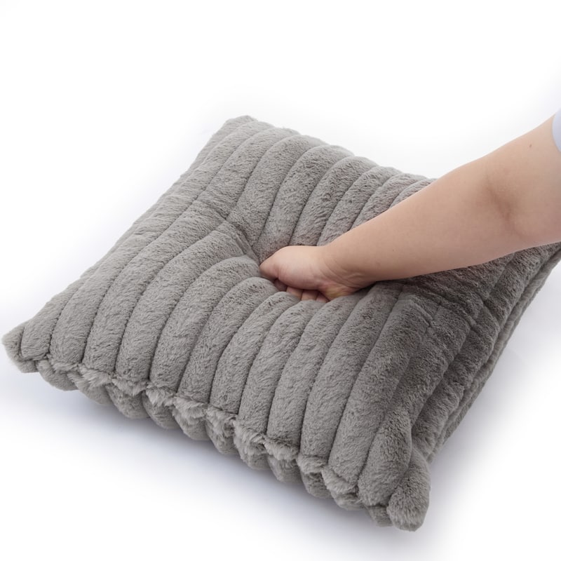 Modern Stripe Faux Fur Square Throw Pillows (Set of 2)