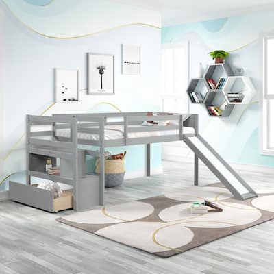 Twin Low Loft bed with Stairs and Slide