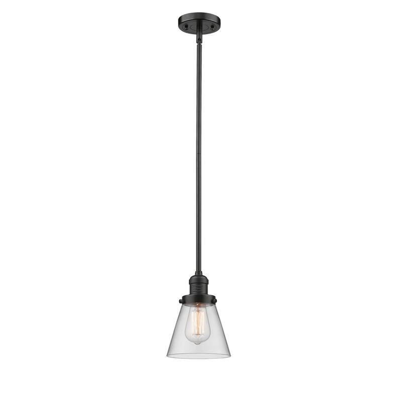 Innovations Lighting Franklin Restoration Cone - 1 Light 6" Stem Hung Mini Pendant - Clear/Oil Rubbed Bronze