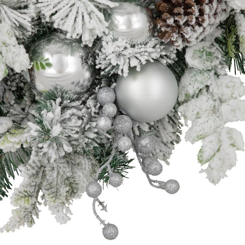 Glitter Frosted Foliage Artificial Christmas Wreath Bow, 30", Unlit