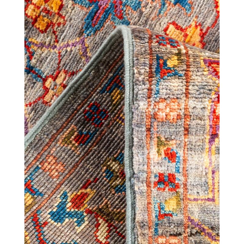 One of a Kind Hand Knotted Traditional Tribal Traditional Area Rug - 4' 10" X 2' 0"