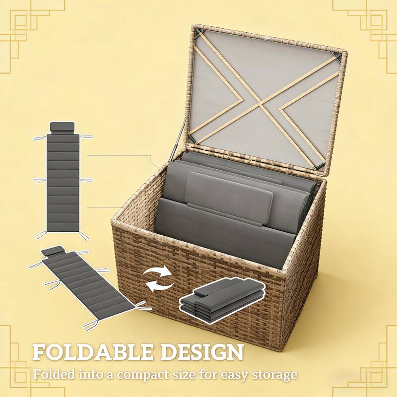 GDFStudio - Sage Outdoor Foldable Lounge Chair Cushion Set with High-resilience Foam & 6-Position Ties - 80"L