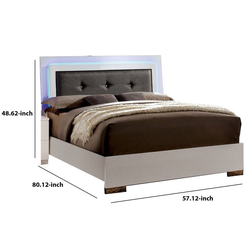 Contemporary Full Bed with LED Trim and Lacquer Coating, White and Gray