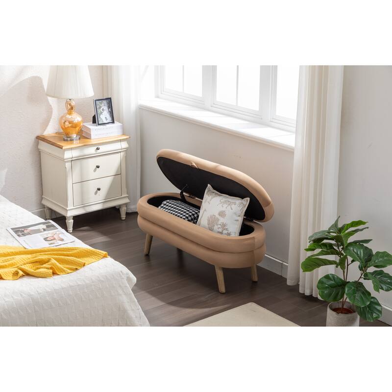 Velvet Fabric Storage Bench Bedroom Bench With Wood Legs For Living Room Bedroom