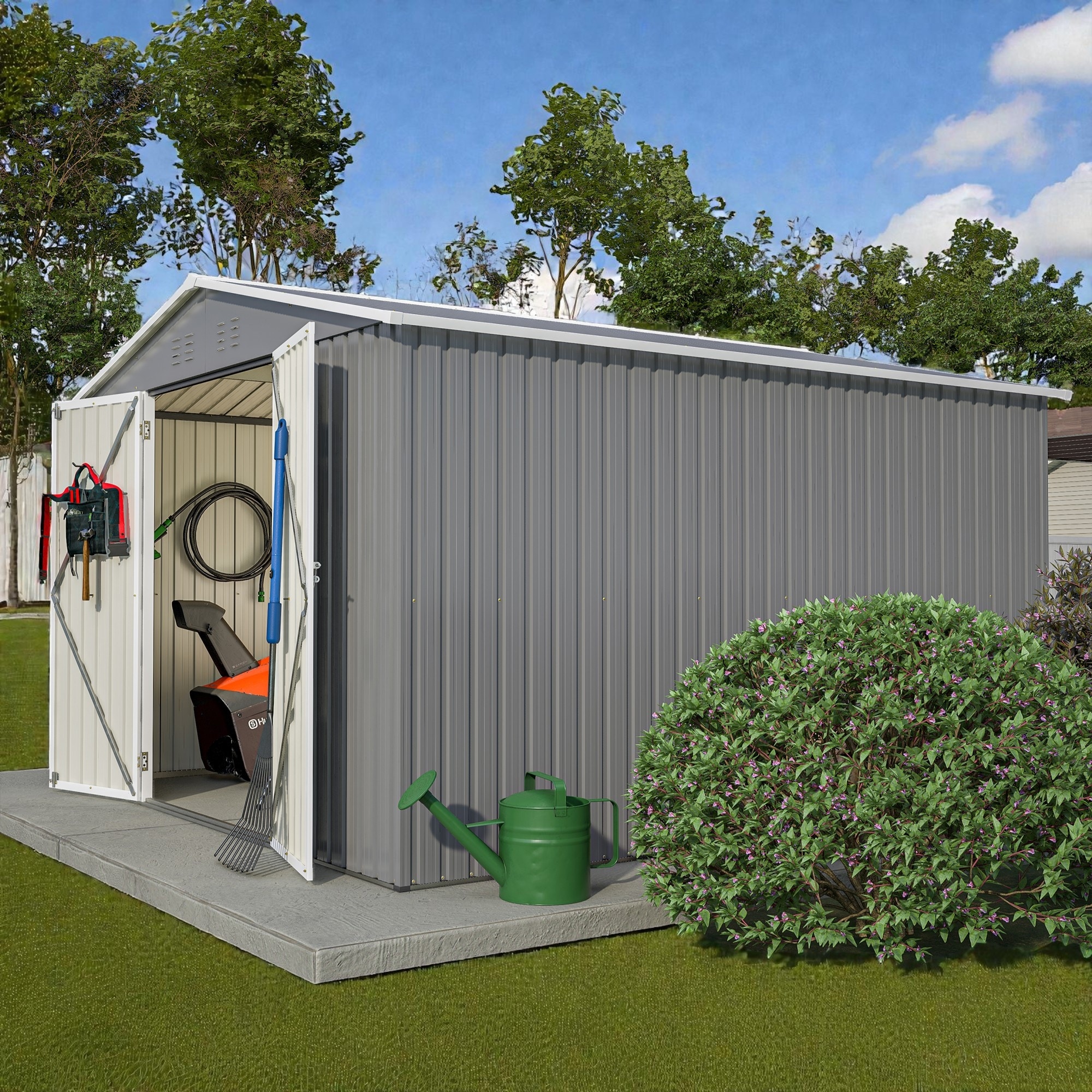 10x10 FT Outdoor Metal Storage Shed with Lockable Doors and Sloped Roof, Large Garden Tool Shed for Backyard Patio