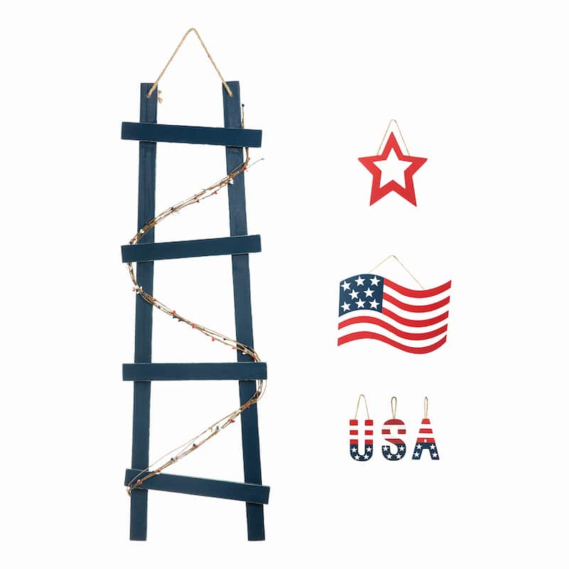 Glitzhome 36"H Patriotic Americana Ladder-shaped USA Porch Decor - 36 in
