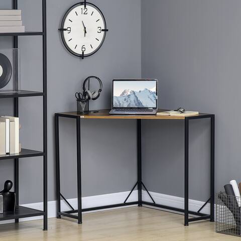 HOMCOM Space-Saving Small Corner Writing Desk & Corner TV Stand, Corner Computer Desk with Strong Metal Frame