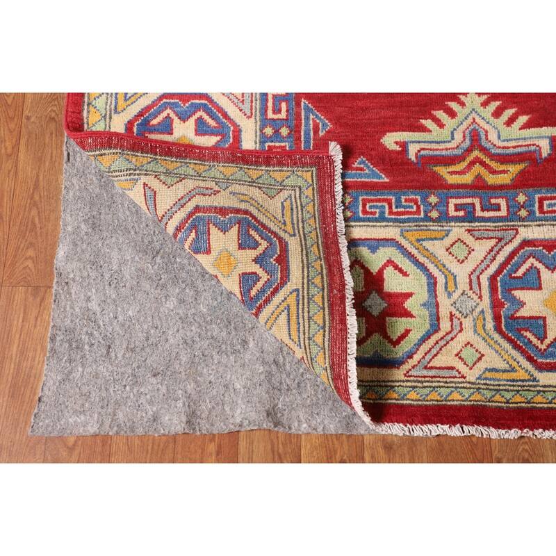 Red Geometric Kazak Rug Handmade Wool Carpet - 7'10"x 9'6"
