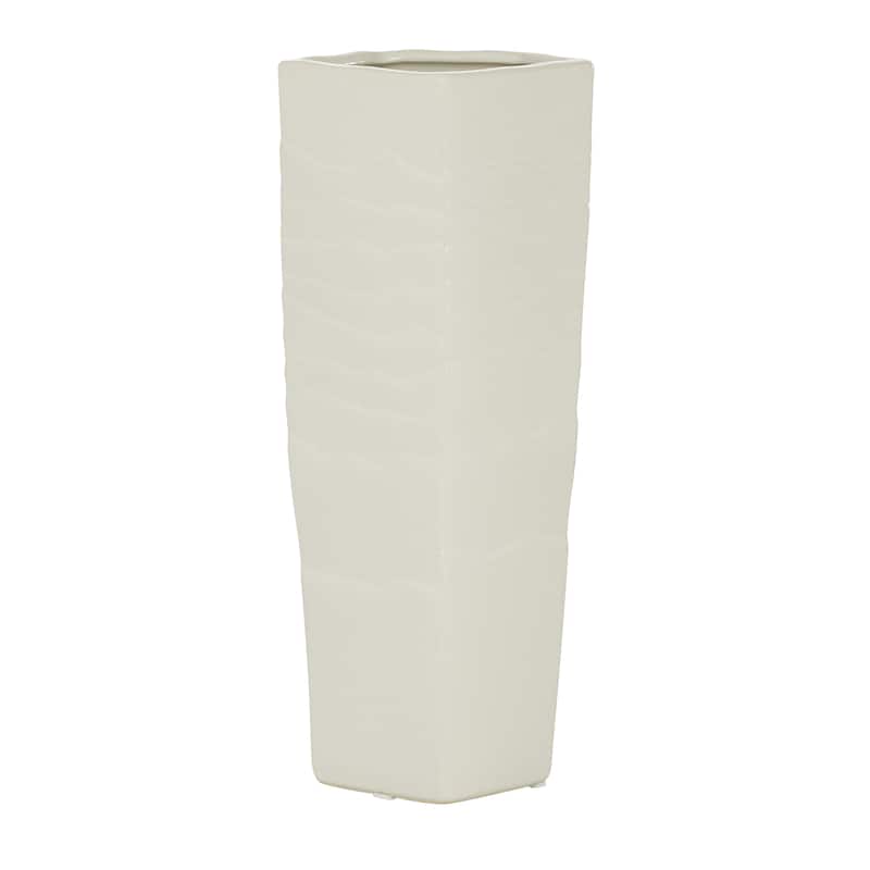 White Ceramic Textured Decorative Vase - 5 x 5 x 13