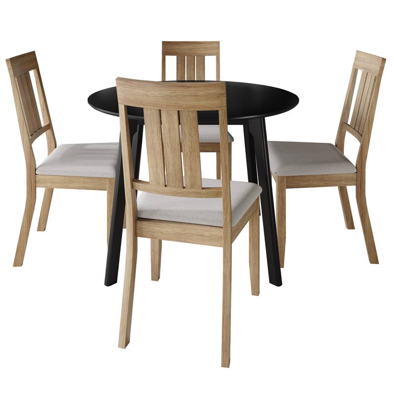 CraftPorch Classic 4-Piece Chair and Round Table Wooden Dining Set - Natural Oak