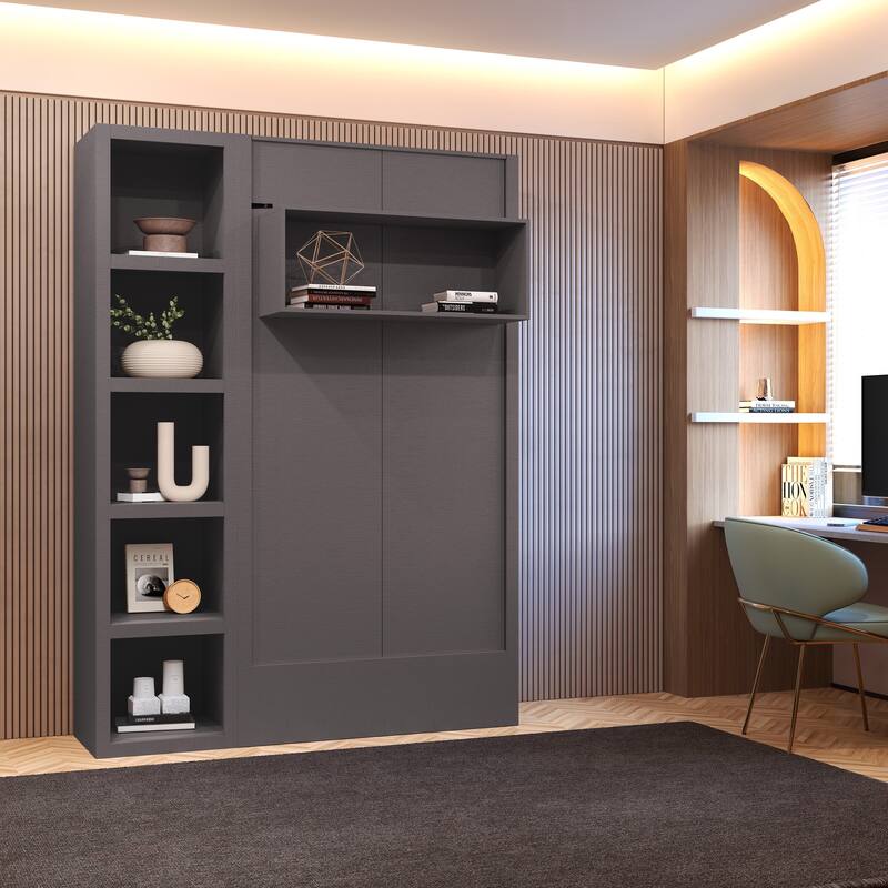 Easy-Lift Twin Murphy Wall Bed in with Bookshelf