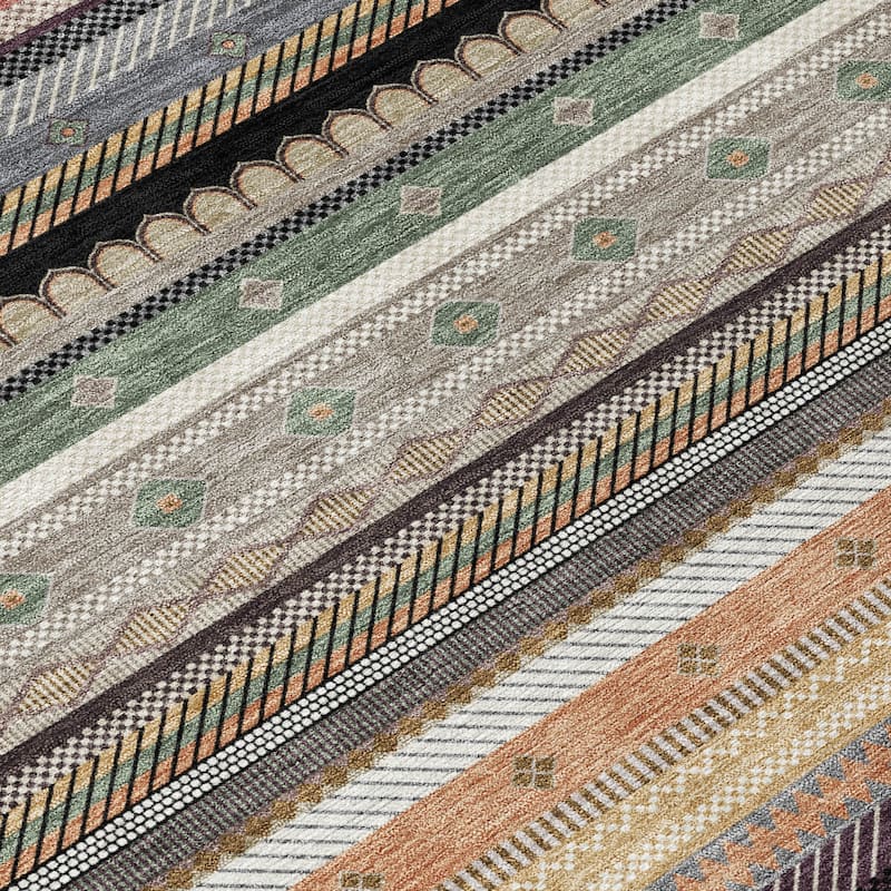 Machine Washable Indoor/Outdoor Boho Stripes Chantille Rug