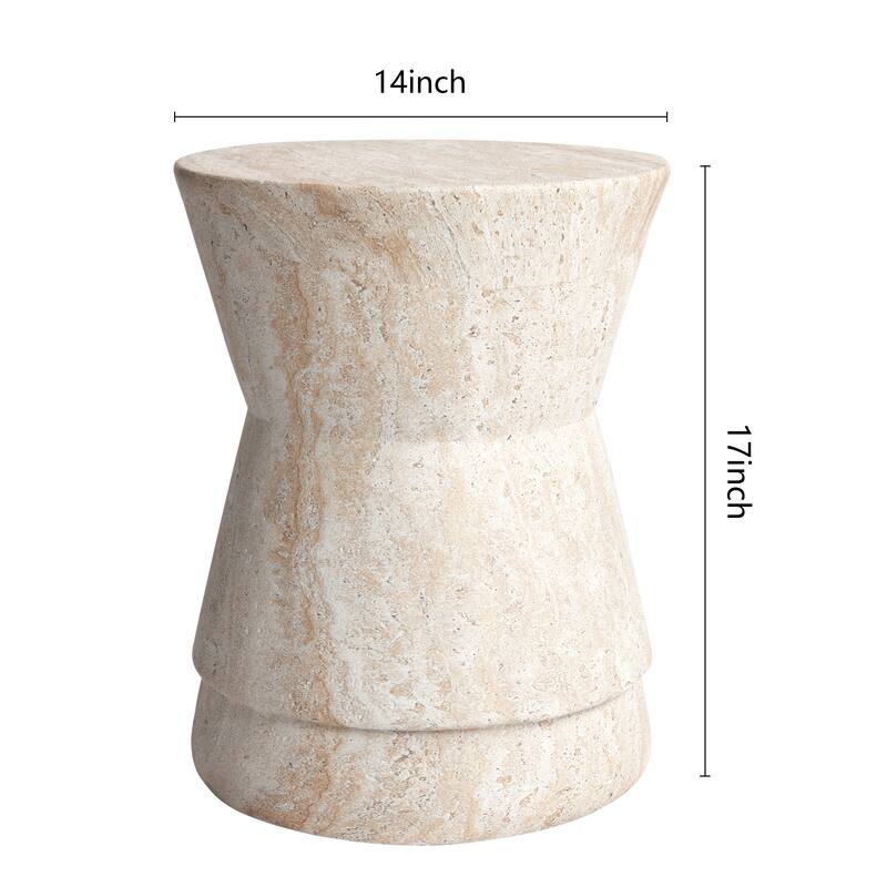 Hourglass Travertine Stone Finish Italian Design MgO Side Accent Table - 14.4"x14.4"x17.7"