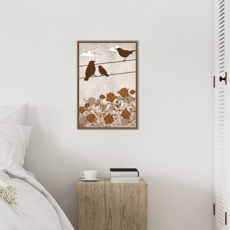 3 Birds Brown by Jemma Morris Framed Canvas Wall Art