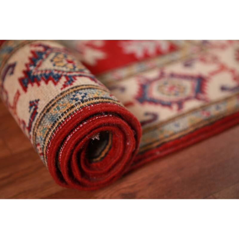 Red Traditional Kazak Foyer Rug Hand-Knotted Wool Carpet - 2'8"x 3'11"