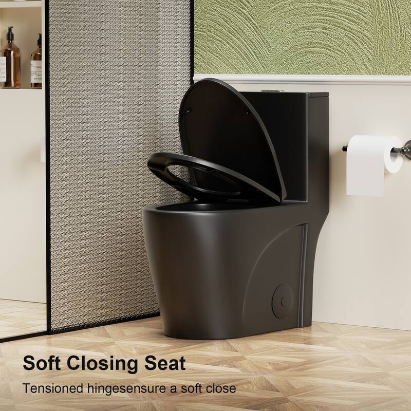 1.1/1.6 GPF Tornado Flush One-Piece Toilet,Siphonic S-trap 12",Elongated Bowl with Soft Close Seat,Chair Seat ADA Height 17"
