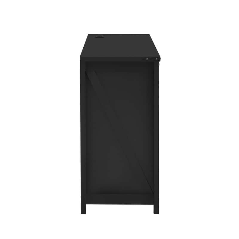 Farmhouse 55.1" Sideboard with Sliding Barn Doors and Storage Drawers, Wood Buffet Table with Power Outlet