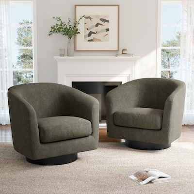 2 Set Chenille Swivel Barrel Chairs Upholstered Armchairs For Living Room