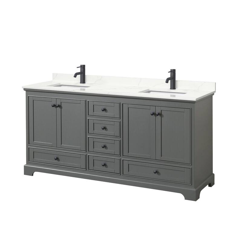 Wyndham Collection WCS202072D-QTZ-UNSMXX Deborah 72" Free Standing - Dark Gray / Giotto Quartz Top / Matte Black