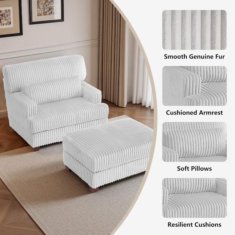 36" W Upholstered Chaise Lounge Oversized Accent Chair with Ottoman