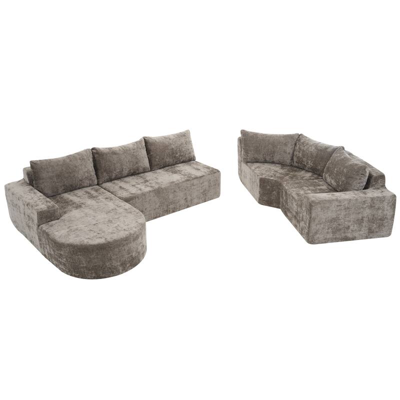 Christopher Knight Home - Cami 140.5" Chenille Upholstered U-shaped Modular Compressed Sectional Sofa with Pillows