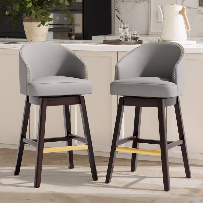 31.9" Height Modern Swivel Bar Stools Upholstered Solid Wood Bar Stools - Set of 2 - New Grey