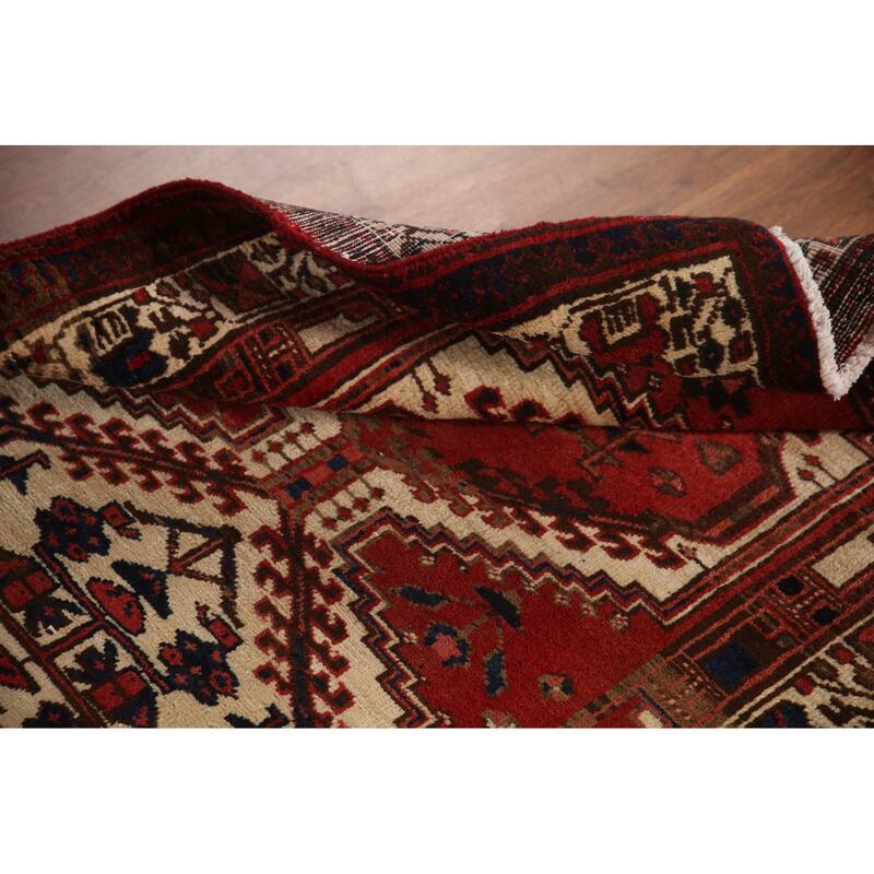 Geometric Ardebil Persian Vintage Runner Rug Handmade Red Wool Carpet - 3'9"x 13'10"