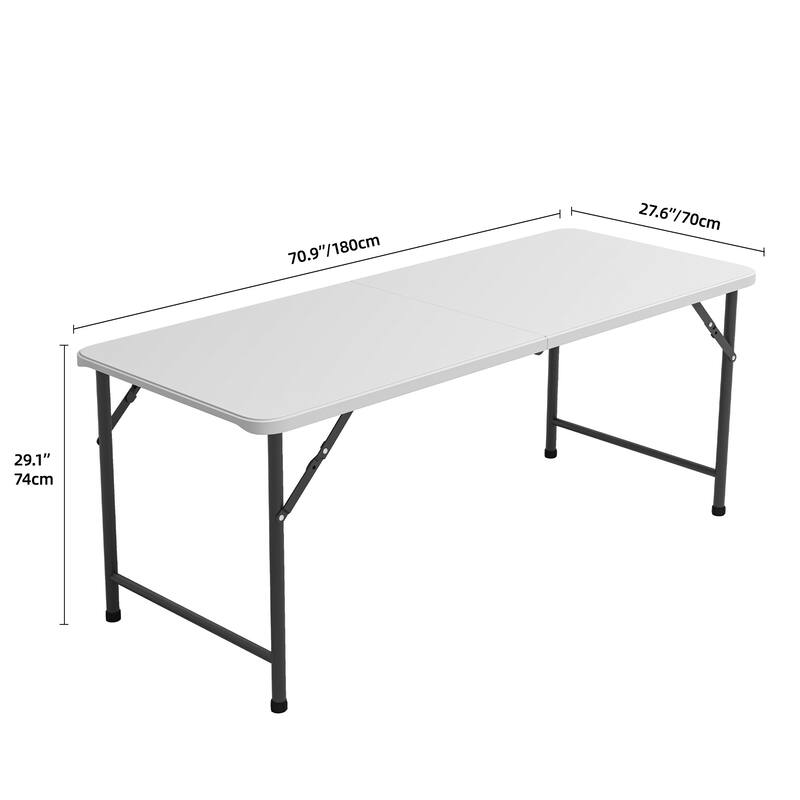 71" White/Black Rectangular Foldable Plastic Outdoor Dining Table