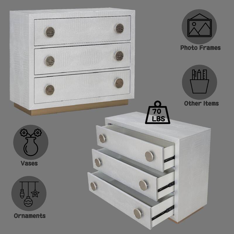 Stylish Console Cabinet with Faux Crocodile Skin Finish and Multiple Storage Options