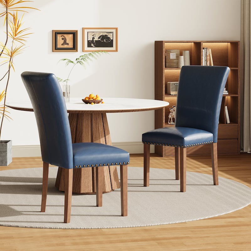 Upholstered Parsons Dining Chairs Set of 2/4/6, Fabric Dining Room Kitchen Side Chair with Nailhead Trim and Wood Legs