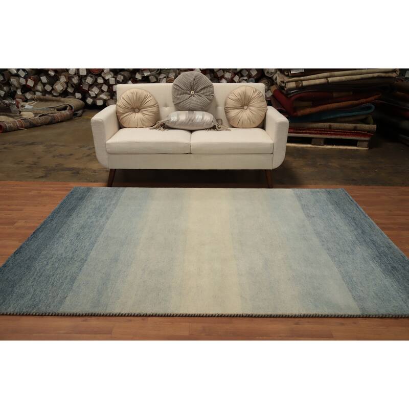 Hand Knotted Oriental 100% Wool Carpet Modern Stripe Multi-Colored Gabbeh Area Rug - 7' 10'' X 5' 7''