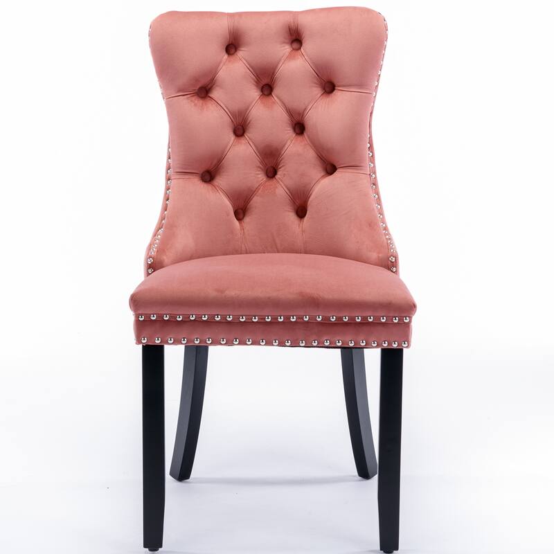 Set of 2 Velvet Tufted Upholstered Dining Chair with Wood Legs