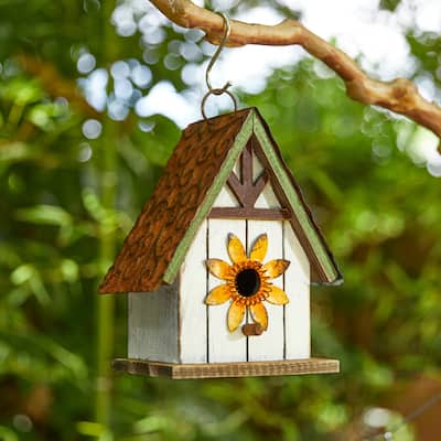 Glitzhome 8.25"H Solid Wood Decorative Outdoor Garden Birdhouse - 6.75''L X 4.75''W X 8.25''H
