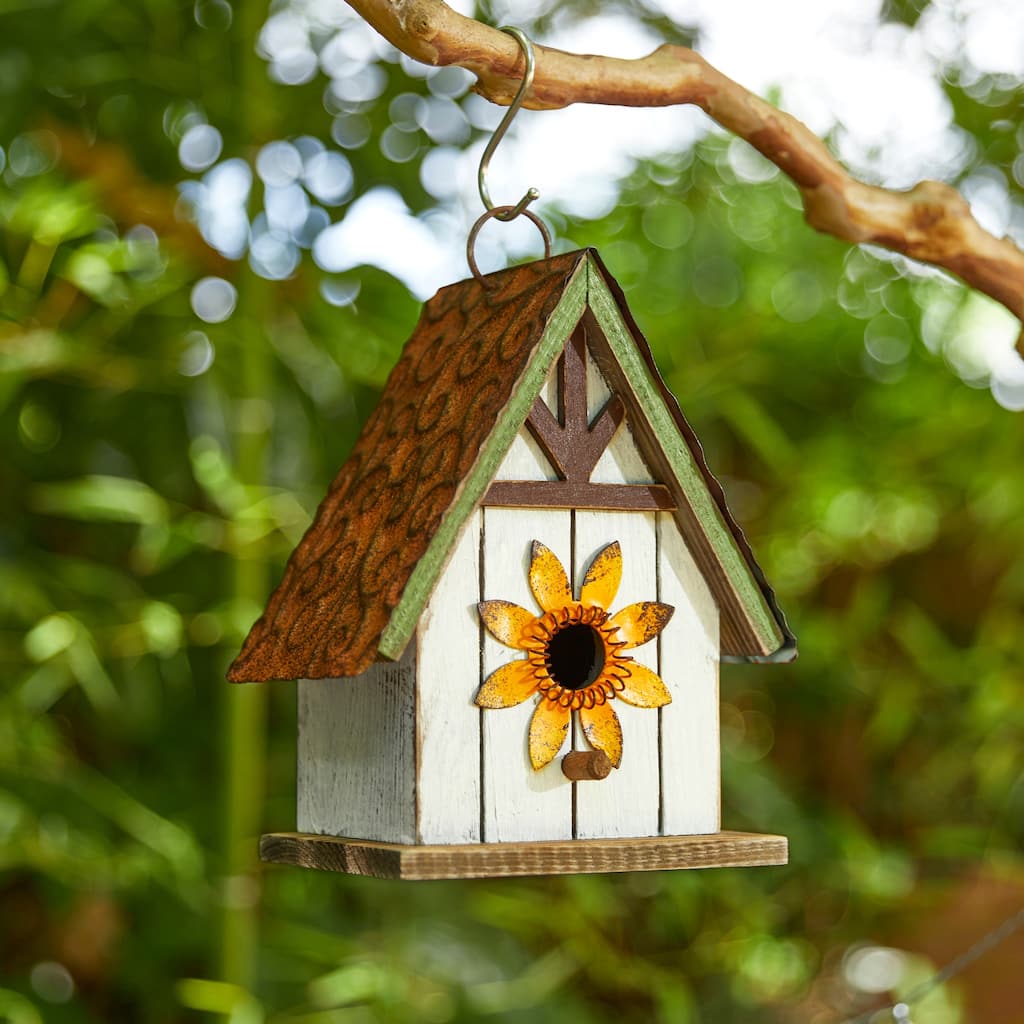 Glitzhome 8.25"H Solid Wood Decorative Outdoor Garden Birdhouse - 6.75''L X 4.75''W X 8.25''H