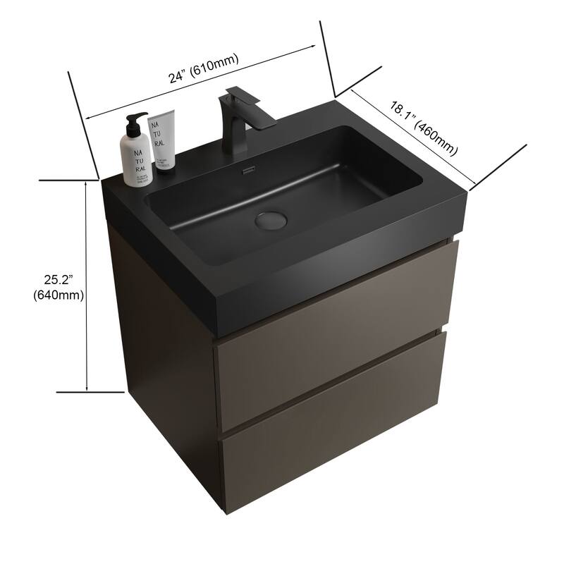 Modern 30" Alice Floating Bathroom Vanity with Rosewood Finish, Handle-Free Design, Silent Soft-Closing Drawers