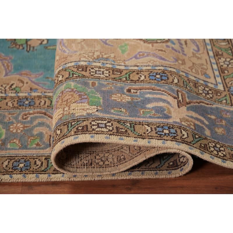 Turquoise Blue Medallion Tabriz Persian Area Rug Handmade Wool Carpet - 6'4"x 9'10"