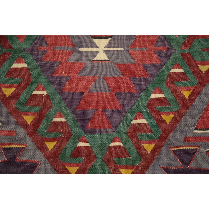 Hand Woven Oriental 100% Wool Carpet Southwestern Tribal Purples Kilim Area Rug - 7' 4'' X 5' 11''