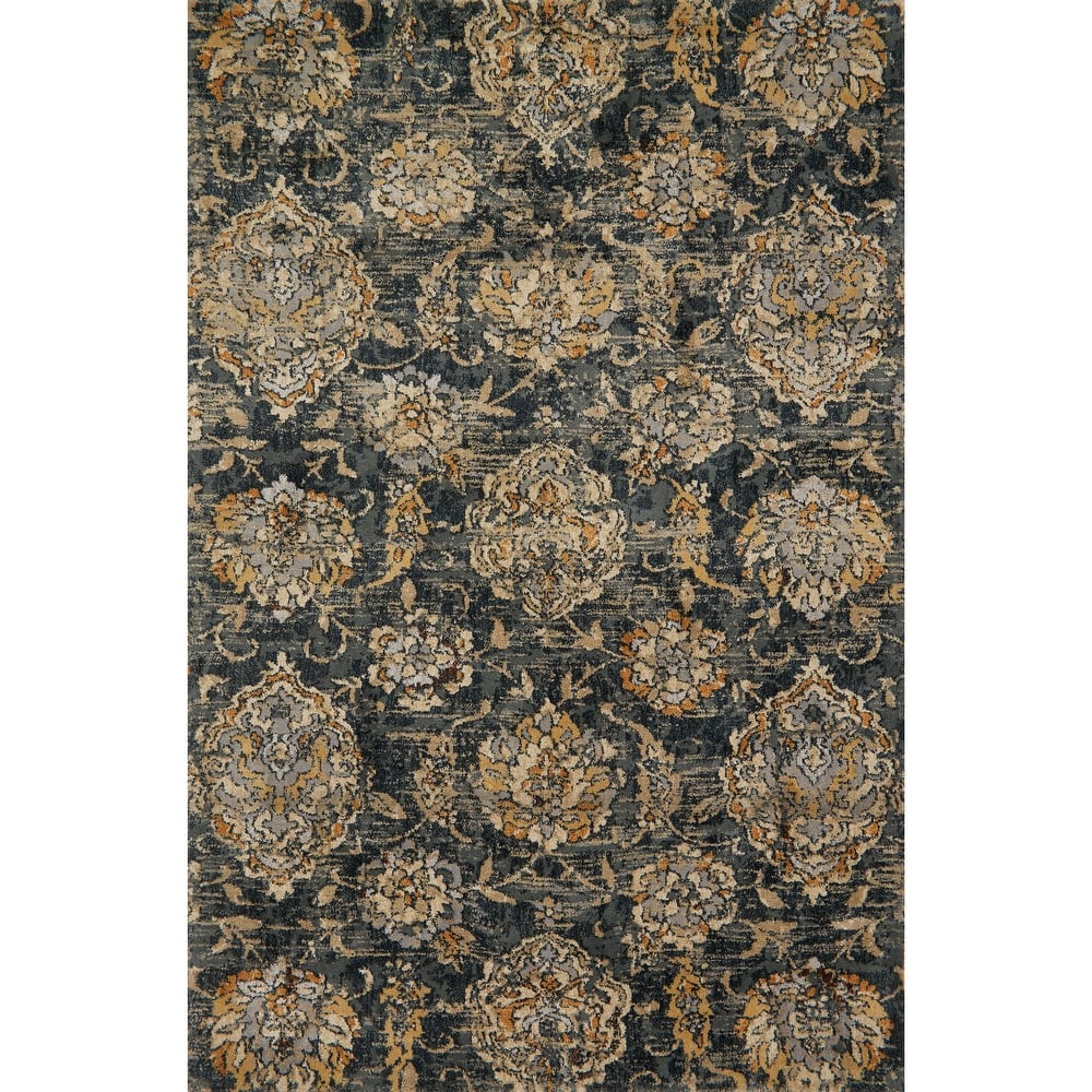 Alexander Home Verona Charcoal Floral Distressed Transitional Rug