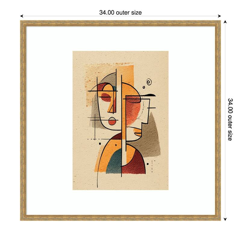 Picasso Style Cubist Faces Orange Teal Abstract Geometric by Tradelink inhouse artist Wood Framed Wall Art Print - Gold