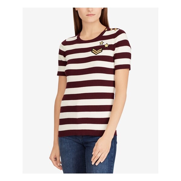 RALPH LAUREN Womens Maroon Striped Short Sleeve Sweater Size XS. Opens flyout.