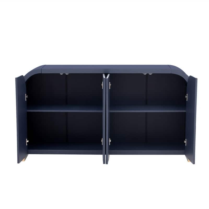 4-Door Sideboard Buffet Cabinet, Curved Corner Design Wavy Door Panel Cabinet, Accent Storage Cabinet with Adjustable Shelves