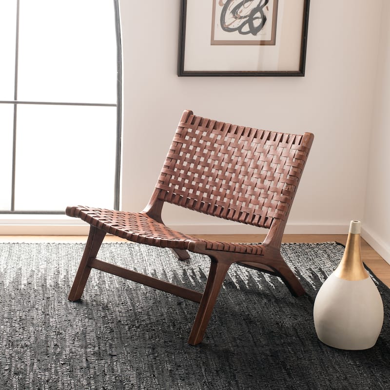 SAFAVIEH Theodora Leather Woven Accent Chair - 25.2" W x 31.5" L x 26.8" H - 25Wx31Dx27H