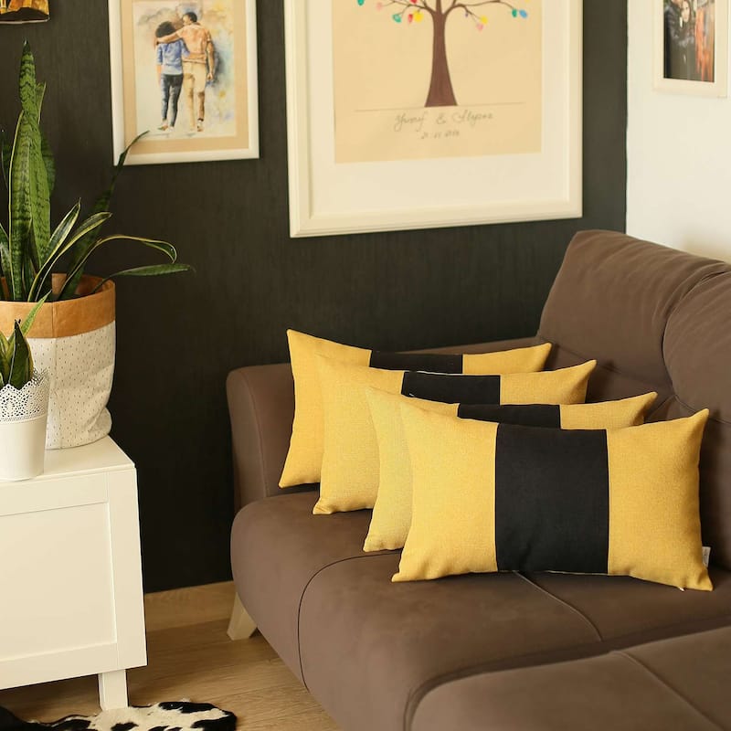 Boho-Chic Decorative Houndstooth Jacquard Pillow Covers 4 PCS - 12x20 - Yellow-Black-Yellow