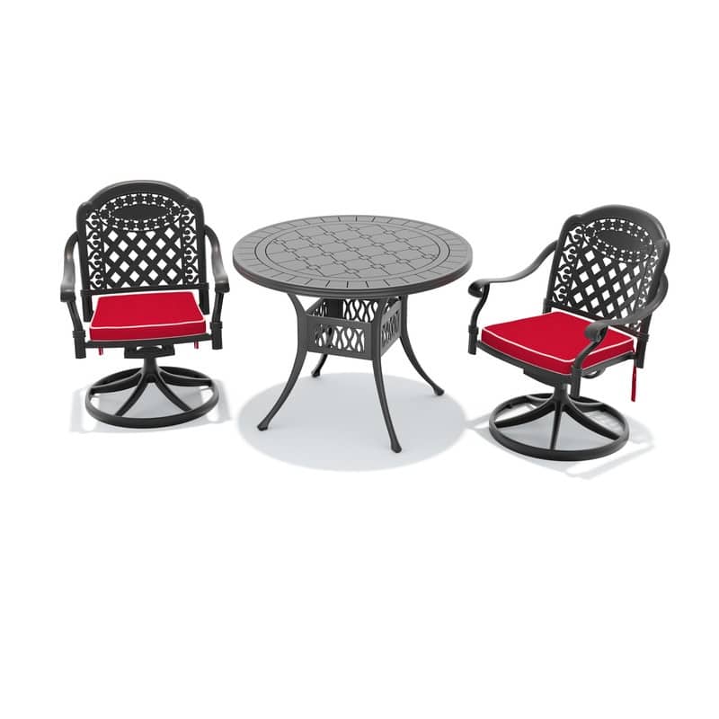 3-Piece Aluminum Round Outdoor Patio Dining Set, 2 Cushioned Swivel Chairs, Table, All-Weather Frames